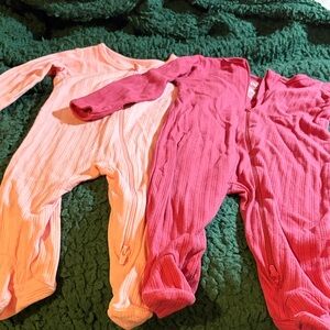 Two Ribbed Infant One-Pieces in Pink and Coral